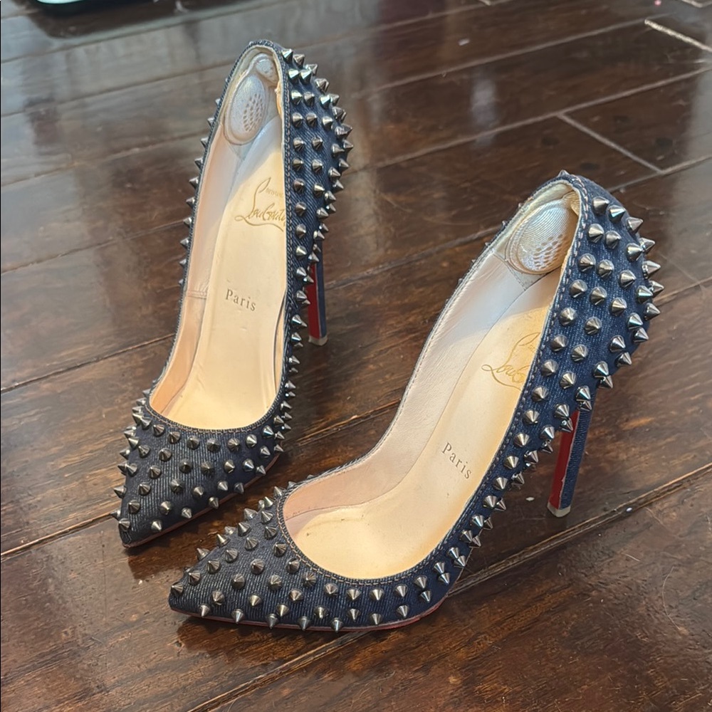 Christian Louboutin Denim Stiletto Heels with Spike Detailing